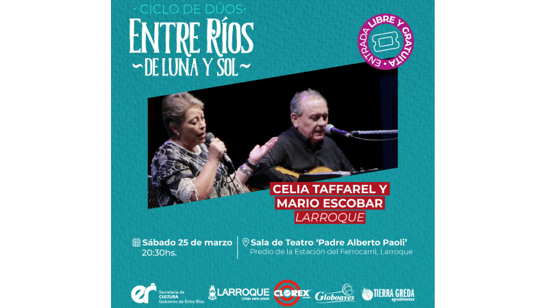 “Ciclo de dúos ¡Entre Ríos, de luna y sol!”, la propuesta en Larroque para el sábado 25