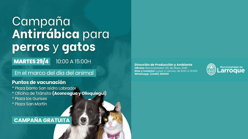 CAMPAÑA ANTIRRÁBICA GRATUITA PARA PERROS Y GATOS