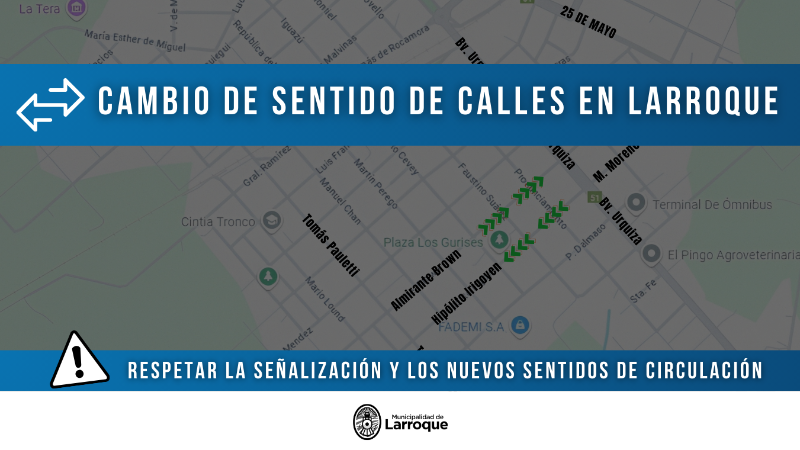 FECHAS CONFIRMADAS PARA EL CAMBIO DE SENTIDO DE CALLES EN LARROQUE: LUNES 25 Y JUEVES 28 DE AGOSTO